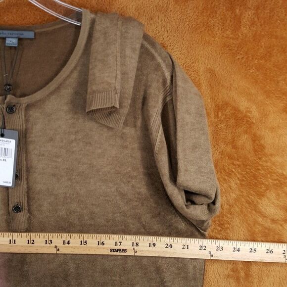 JOHN VARVATOS Shirt Mens XL Brown Henley Silk Cashmere Chestnut CHRISTIE $448 - Picture 7 of 9
